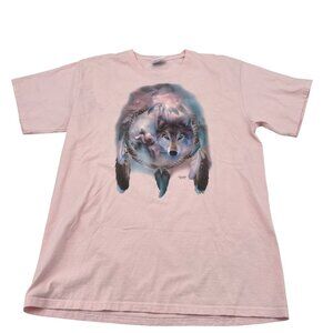 Pink Wolf Dreamcatcher Graphic T-Shirt L By Carol Cavalaris Port & Company sz Lg